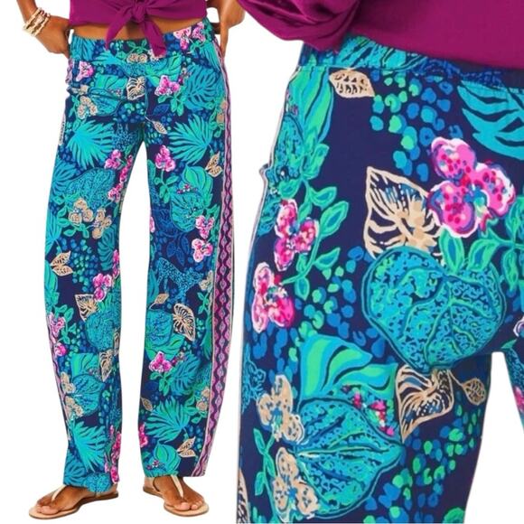 Lilly Pulitzer NWT BAL HARBOUR PALAZZO,  LOW TIDE NAVY LIFE OF THE PARTY PANT S - Picture 1 of 10